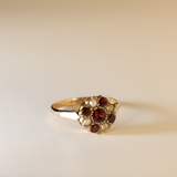 BETH | 9K Vintage Garnet & Pearl Cluster Ring