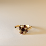 BETH | 9K Vintage Garnet & Pearl Cluster Ring