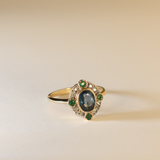 SANDY | 9K Vintage Sapphire, Emerald & Diamond Ring