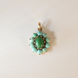 Vintage Turquoise Flower Charm 9K