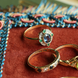 SANDY | 9K Vintage Sapphire, Emerald & Diamond Ring