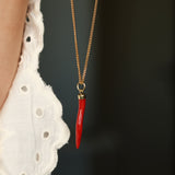 Red Coral Horn & Figa Pendant 18K