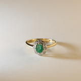 PEACE | 9K Vintage Emerald & Diamond Cluster Ring